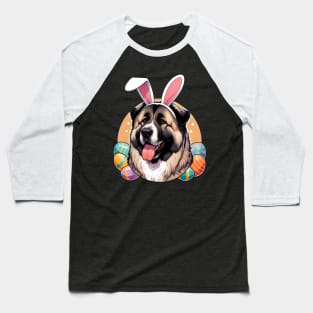 Central Asian Shepherd Dog with Bunny Ears Welcomes Easter Baseball T-Shirt